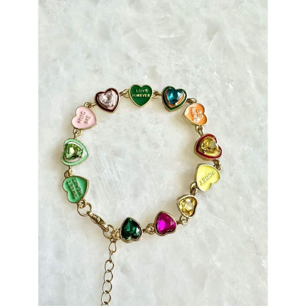 Valentines hearts with sayings multicolor bracelet